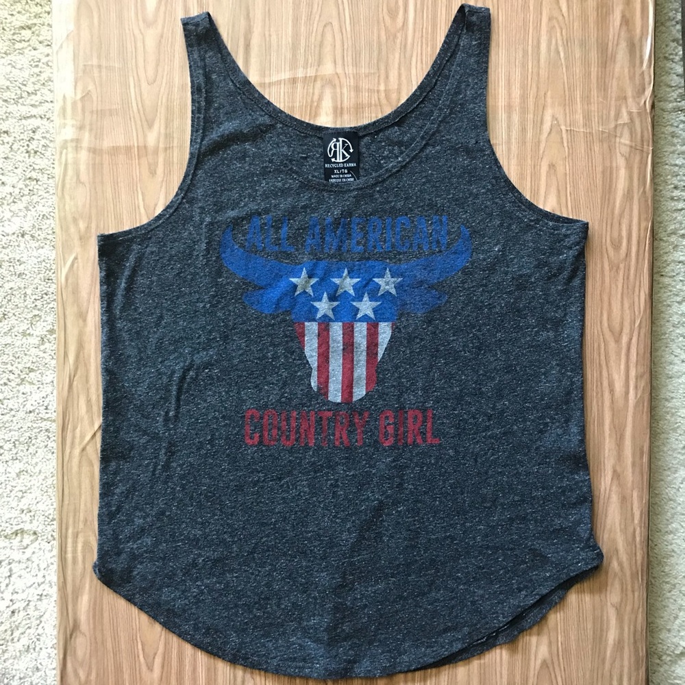 All American Country Girl Tank w/ Cow Skull Flag